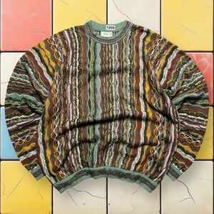 Vintage Coogi Australia 3D Knit Sweater 90s Mens L Multi-Color Textured Cotton
